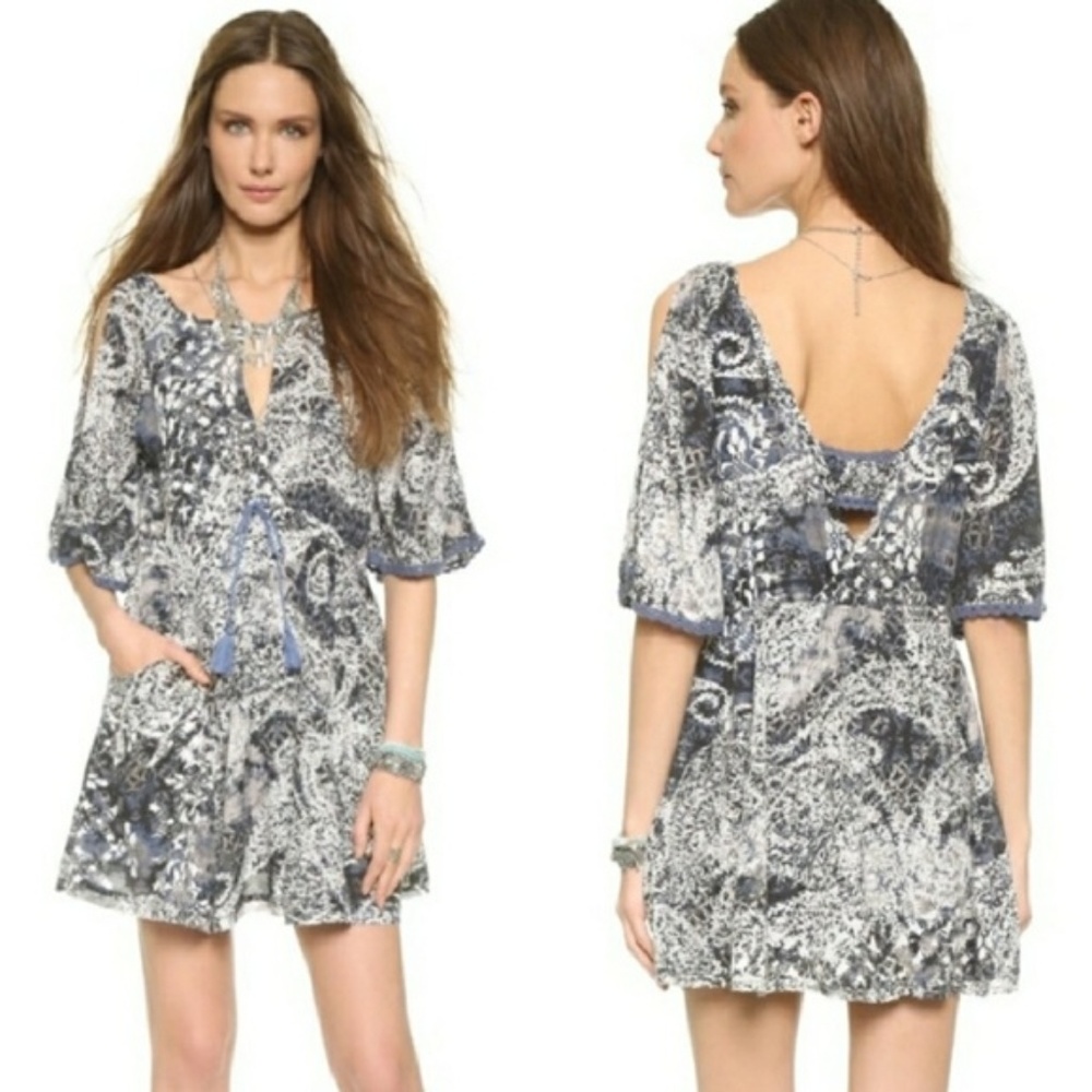 Free People Purple Love Birds Pocket Dress